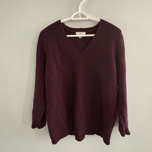 Halston Sweater Burgundy Sz XL Oversized Cozy Knitted V-Neck Minimalist